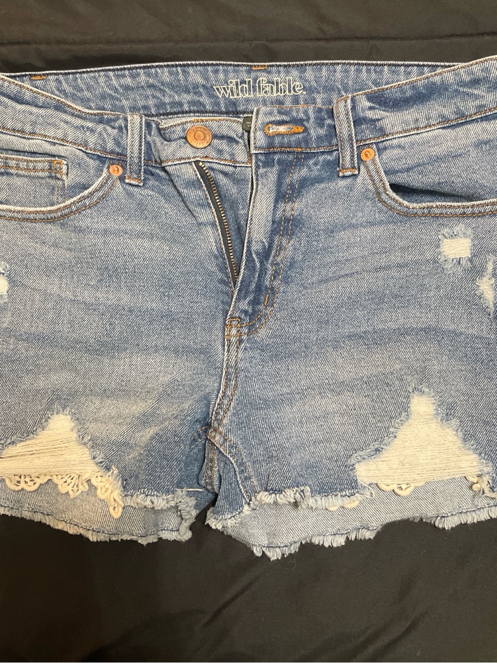 wild fable Light Blue Distressed Denim Shorts with Lace Trim